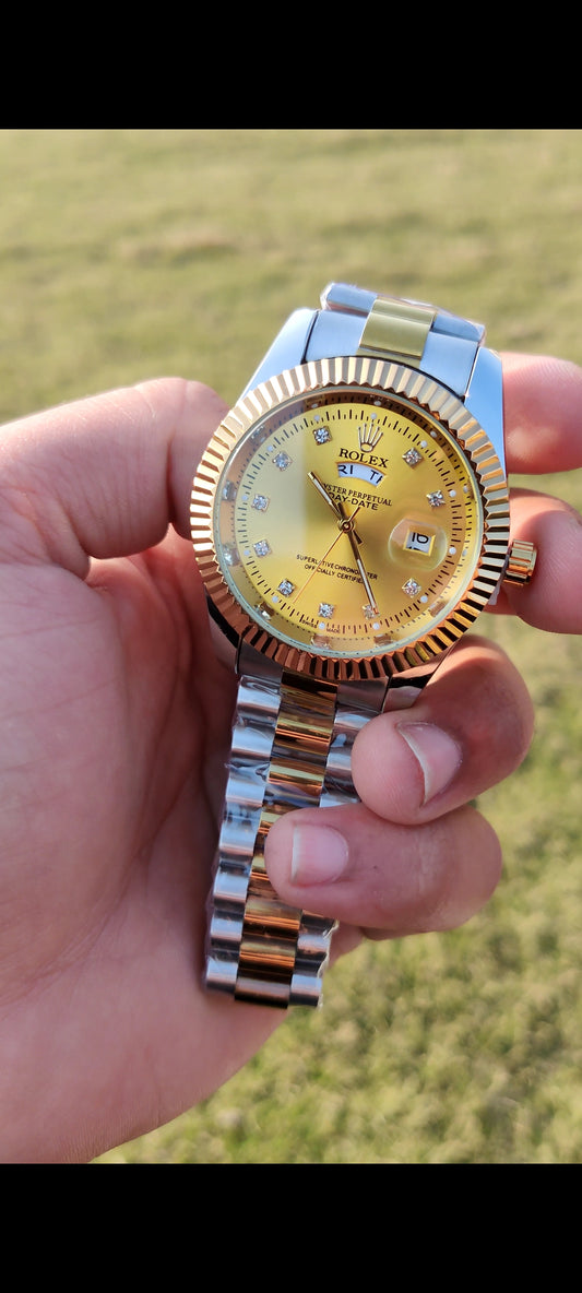 Luxury day date gold dial