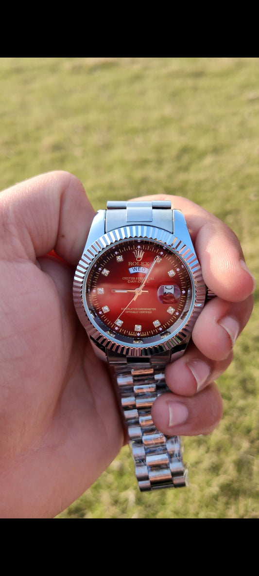 Luxury day date red dial